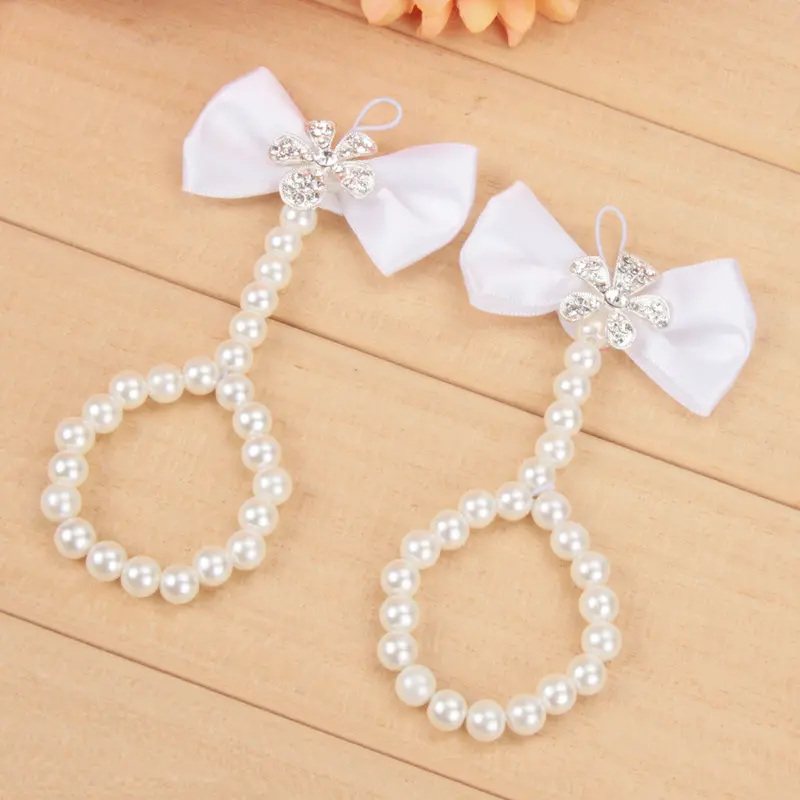 Baby Girls Barefoot Pearl Bow Flower Foot B Toe Rings Wedding Sals Socks Anklets Prop Headb Hair B Accessories 4