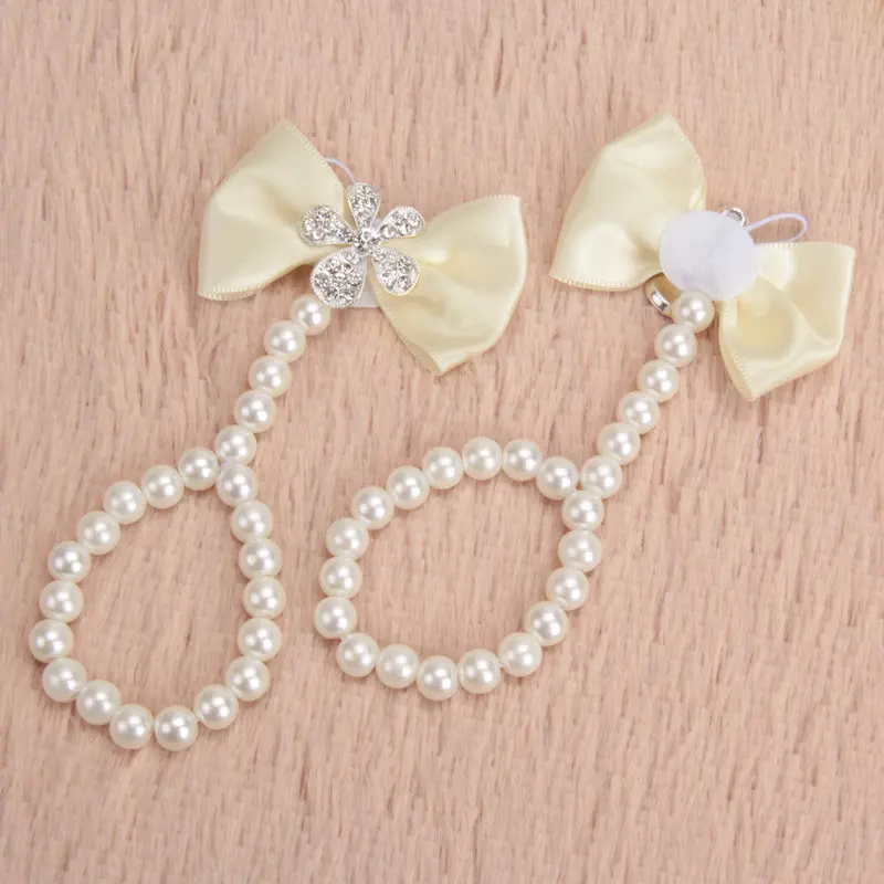 Baby Girls Barefoot Pearl Bow Flower Foot B Toe Rings Wedding Sals Socks Anklets Prop Headb Hair B Accessories 5