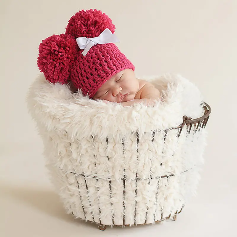 Baby Hat Beanie Warm Knitted Bobble Kids Baby Pompom Hat Children Hat Cap Born Pography Prop Red 1
