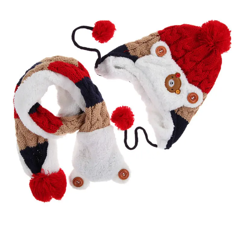 Baby Hat Scarf Cute Bear Crochet Knitted Caps For Infant Boys Girls Children Kids Neck Warmer 1