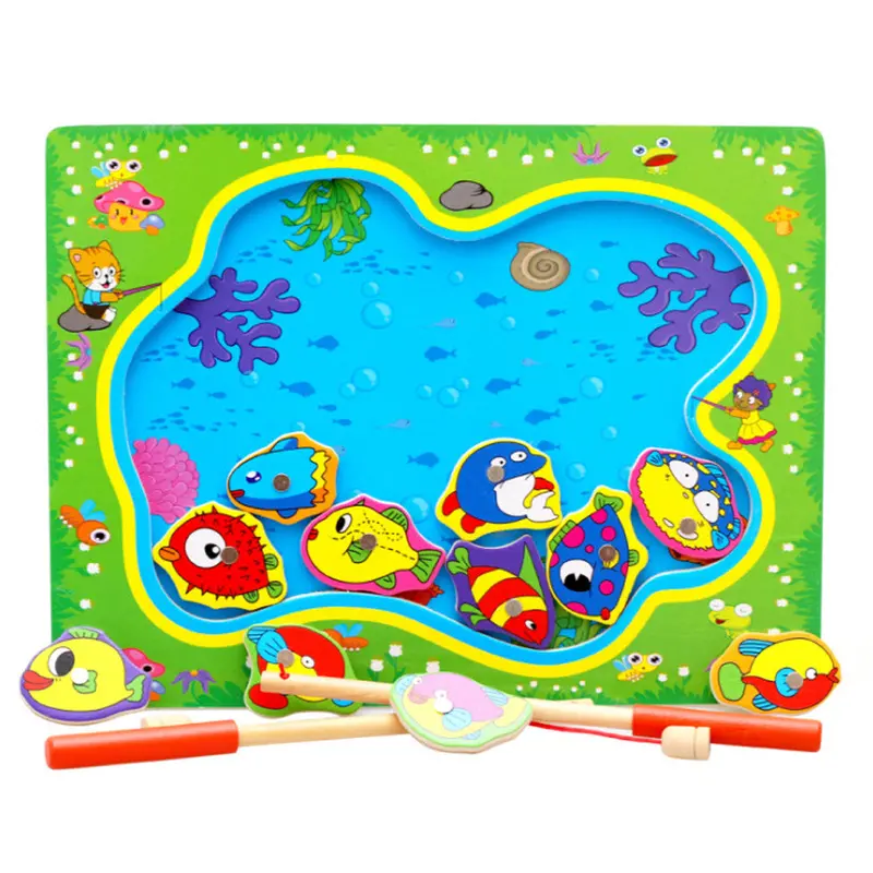 Baby Magnetic Fishing Toy Game Board Wooden Jigsaw Puzzle Educational Toys For Children Kids 1