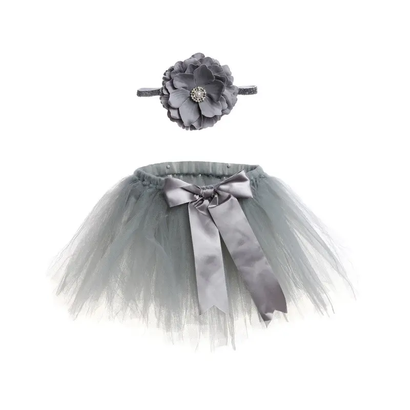 Baby Pography Props Born Cute Baby Tutu Skirt Crochet Outfits Grey 1