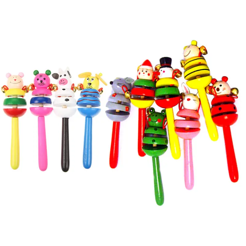 Baby Rattle Toy Wooden Activity Bell Stick Shaker Baby Mobiles Rattle Educational Toys For Kids Christmas Romly Sent 1
