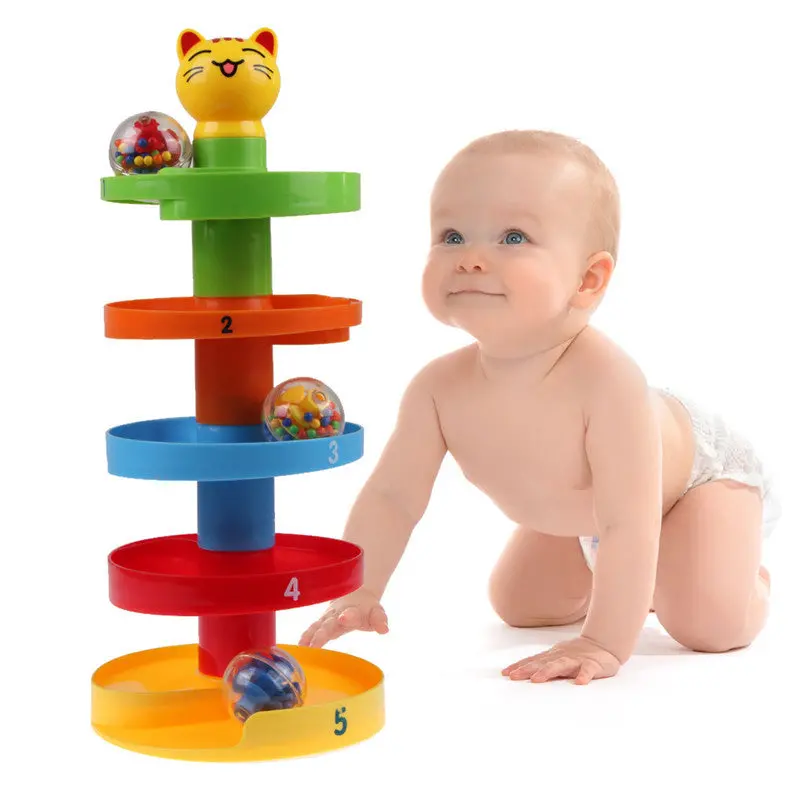 Baby Rolling Ball Puzzle Toys Abs Plastic Infant Pile Tower Puzzle Rolling Ball Bell Stacker Educationsl Toys For Kids Gift 1