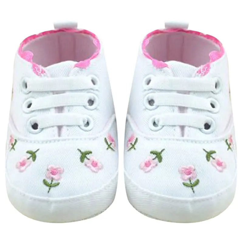 Baby Shoes Baby Girl Shoes Classic Sneakers Bebe St Bottom Anti-Slip T-Tied Flower Embroidery Shoes 1