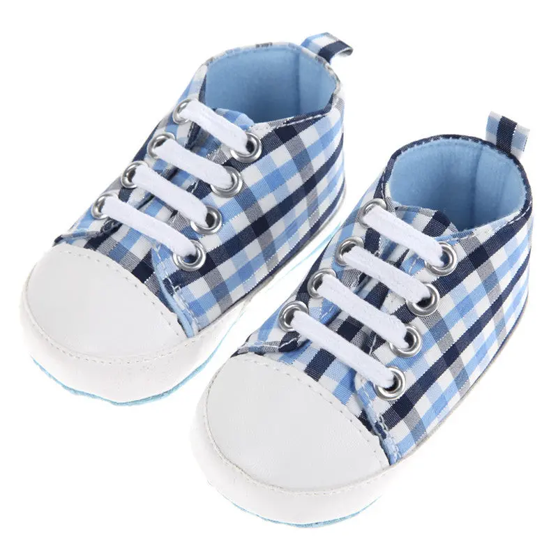 Baby Shoes Girls Boys Gingham Canvas Shoes St Prewalkers Casual Baby Shoes 1