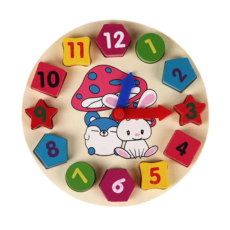 Baby Toy Kids Childrens Education Wooden Puzzle Toys Wooden Digital Clock Jigsaw Toy Geometry Stacking Toys 1