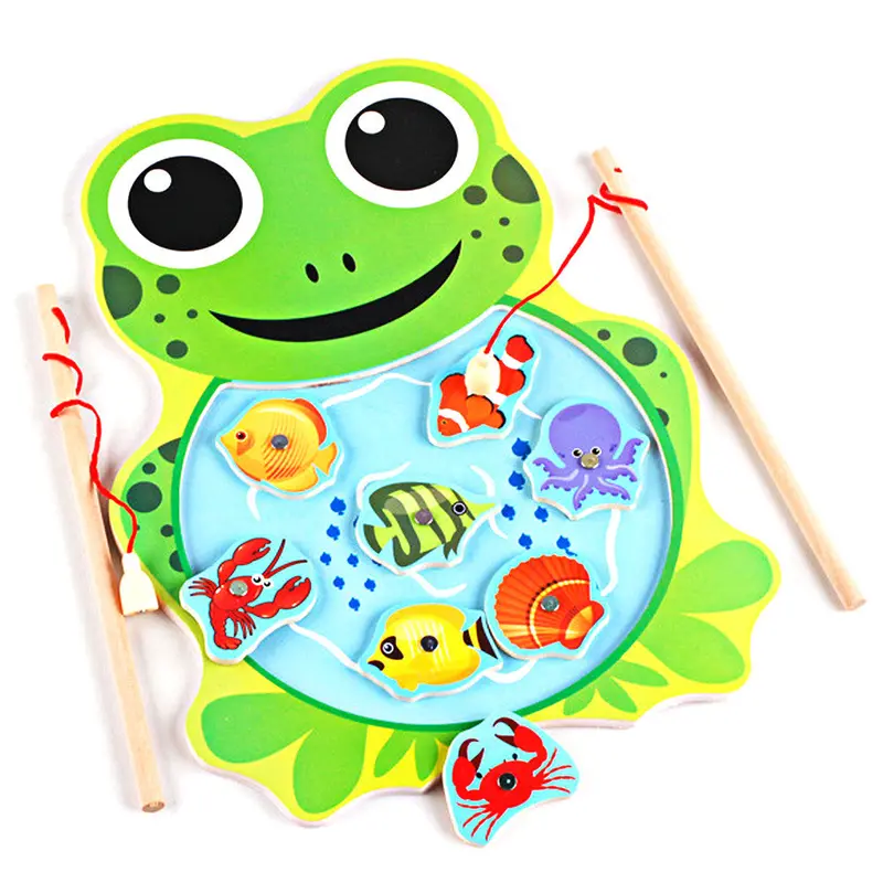 Baby Toys Kids Magnetic Fishing Game Board Cartoon Frog Cat Wooden Jigsaw Puzzle Educational Toys For Children 1
