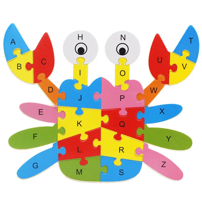 Baby Wooden Toy Animal Crab Elephant Lion Puzzle Numbers Alphabet Jigsaw Learing Educational Toys 1