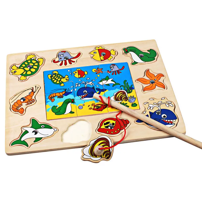 Baby Wooden Toys Magnetic Fishing Game Jigsaw Puzzle Board 3D Jigsaw Puzzle Children Education Toy For Children 1