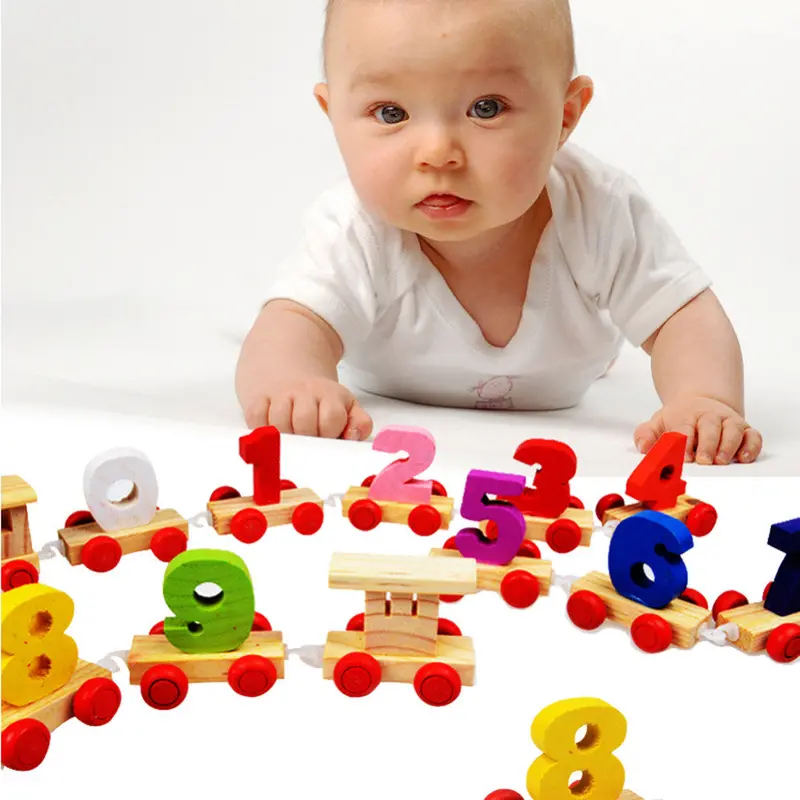 Baby Wooden Train Toys For Children Digital Small Train 9 Number Educational Toy Toddlers 1