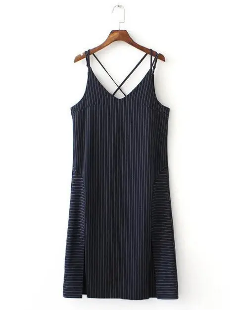 Back Cross Sling Mini Strappy Striped Dress Casual Slit Hem Backless Lolita Robe Femme Vestido De Festa Elbise Jurken 1