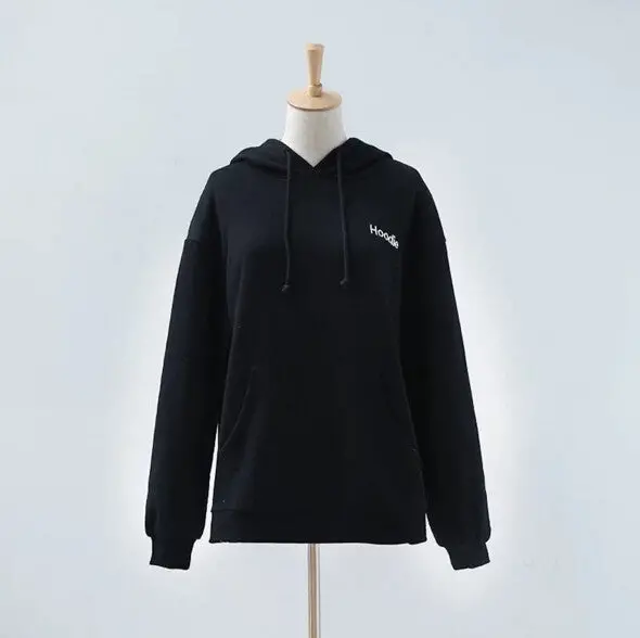 Back Letter Print Hoodie Women Loose Hat Collar Strappy Hoodies Black Hooded Jumper Sweats Long Sleeve Sweatshirt 1