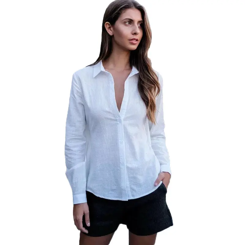 Back Open Blouses Long Sleeve Turn-Down Collar Women Blouses And Shirts Casual Blusas Sexy Backless Tops 4