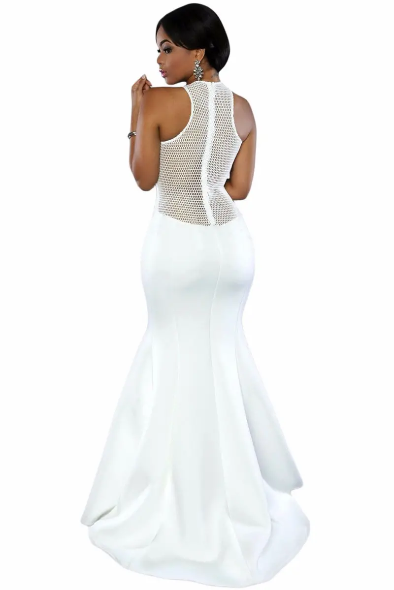 Back Zip And Mesh Stitching Elegant Long Party Dresses Evening Maxi Dress Dance Sexy Mermaid Blackwhite Dress 4