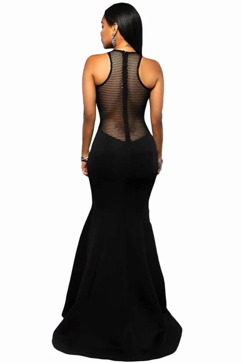 Back Zip And Mesh Stitching Elegant Long Party Dresses Evening Maxi Dress Dance Sexy Mermaid Blackwhite Dress 6