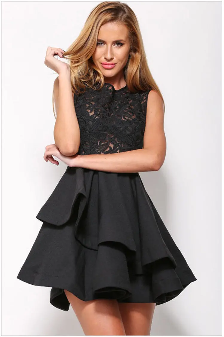 Back Zipper Black Lace Dress Sleeveless A Line Sexy Mini Dress Party Night Club Dress Short Tight Dresses For Wo 2