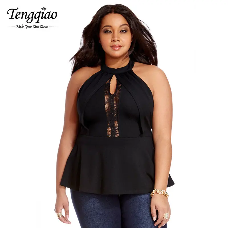 Back Zipper Sexy Lace Tank Tops Strapless Ladies Lace Plus Size Tops Black High Neck Sleeveless Top T Shirt 1