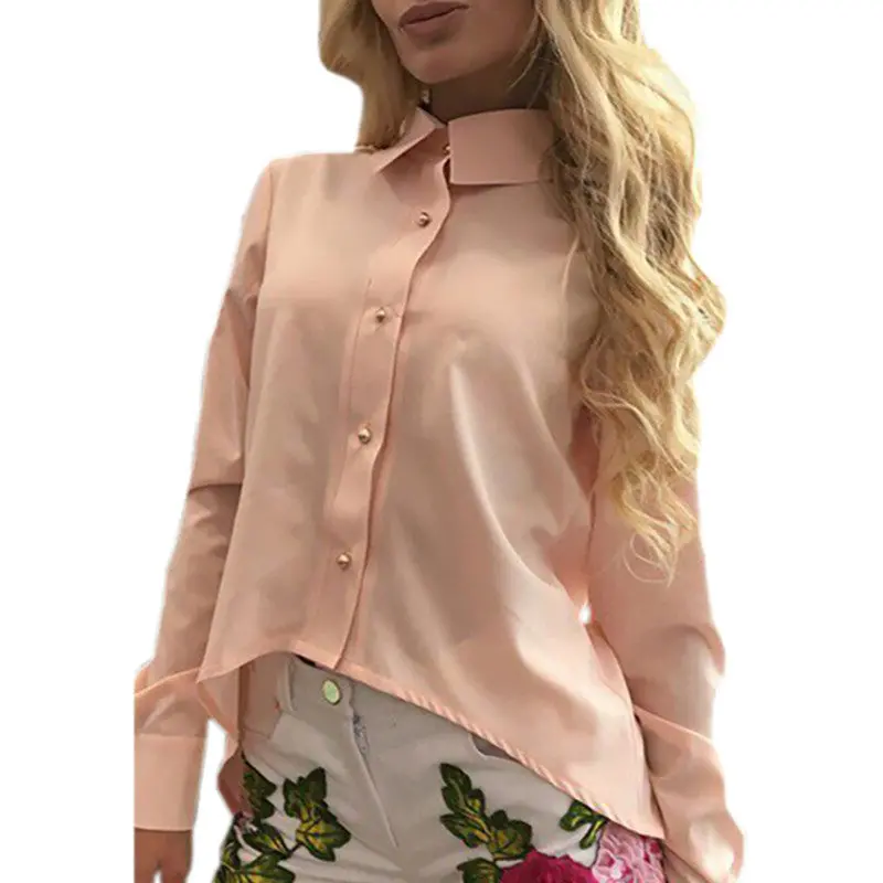Back Zipper Split Irregular Hem Women Chiffon Blouses Sexy Turn-Down Collar Long Sleeve Lady Shirts Tops M0593 4