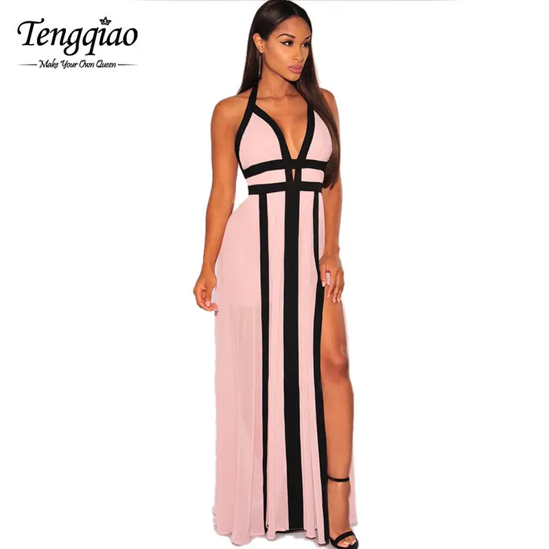 Backless Long Dresses Maxi Party Floor Length Long Dress Sleeveless Deep V Neck Dress Spaghetti Strap Backless 2