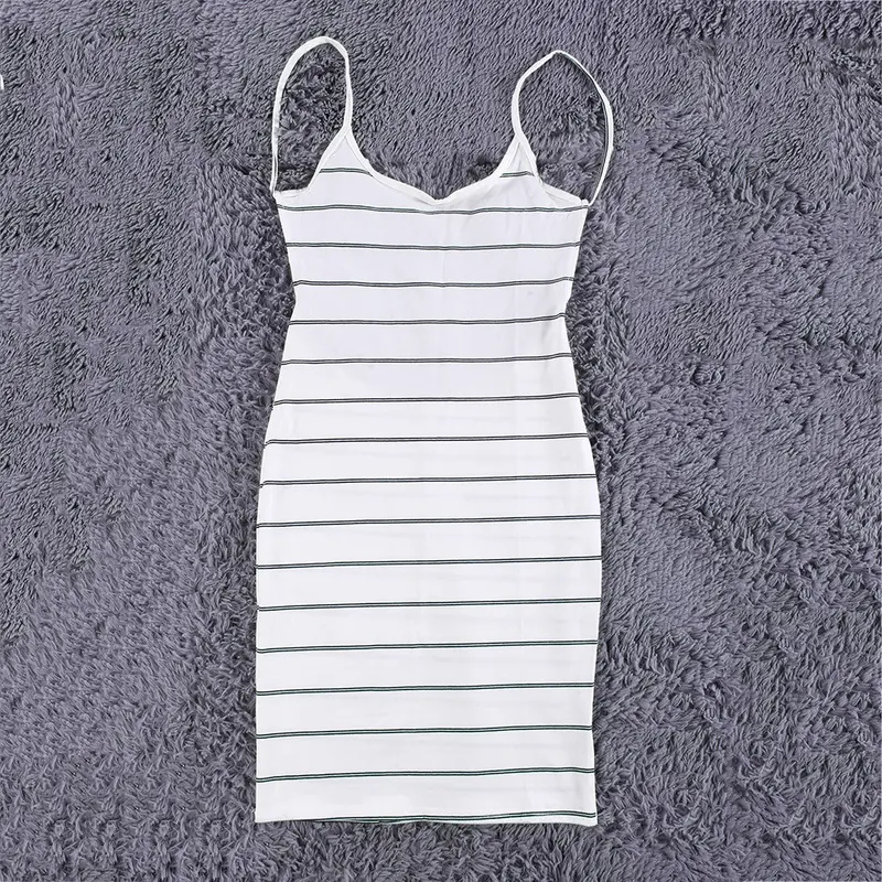 Backless O-Neckline Sling Striped Sleeveless Sexy Strip Pattern Mini Dress 1