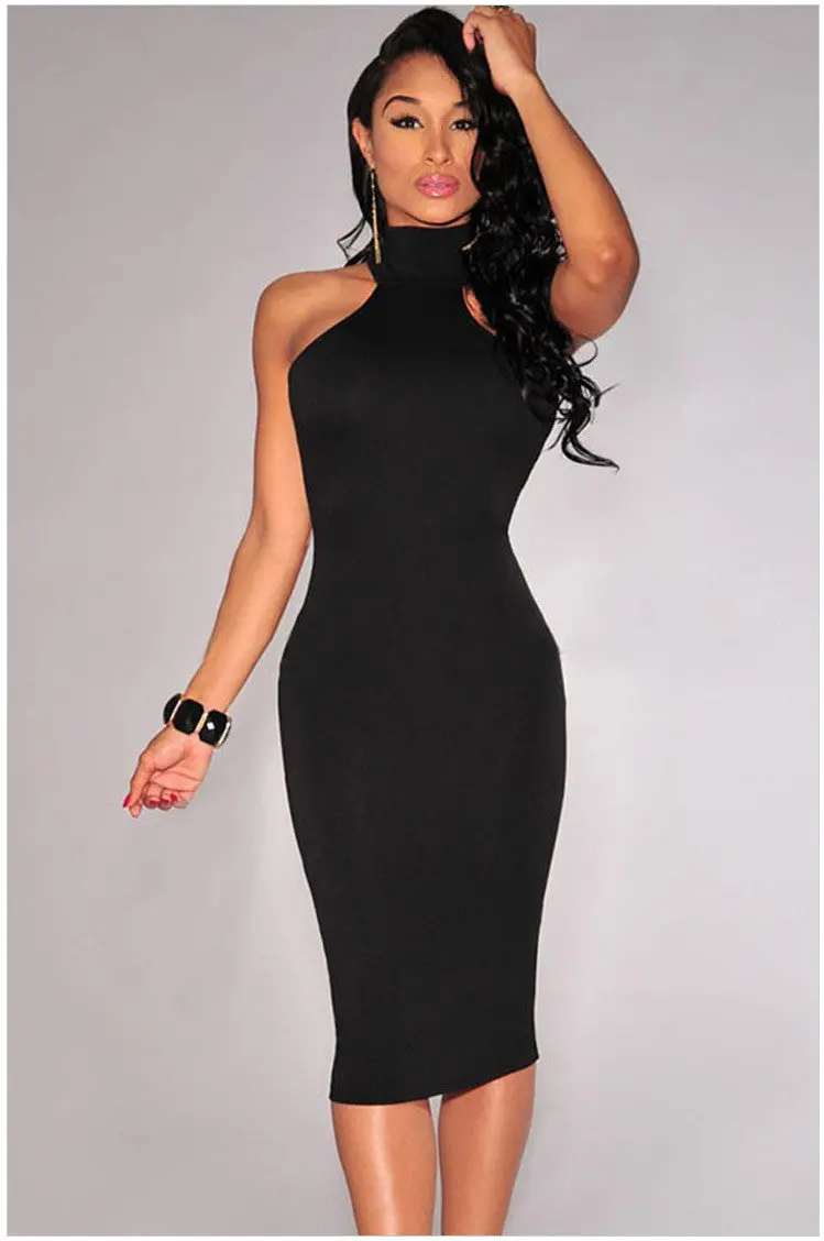 Backless Red Bodycon Sexy Party Formal Dress Pencil Long Maxi Dress Elegant Sleeveless Turtleneck Dress 1