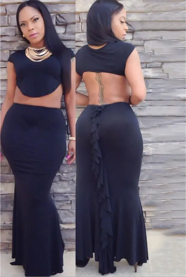 Backless Sexy Bodycon Two Piece Long Maxi Dress Open Back Trumpet Mermaid Sleevless Black Pink Long Dress Club 3