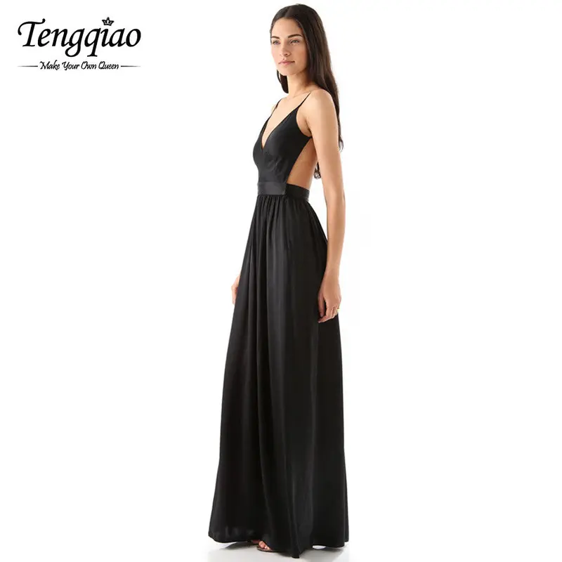 Backless Sexy Deep V Neck Party Dresses Floor Length Elegant Dress Formal Pleated Sleeveless Long Dress 1