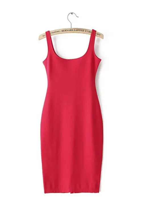 Backless Stretch Bodycon Dress – Minimalist Sleeveless Knee-Length Style