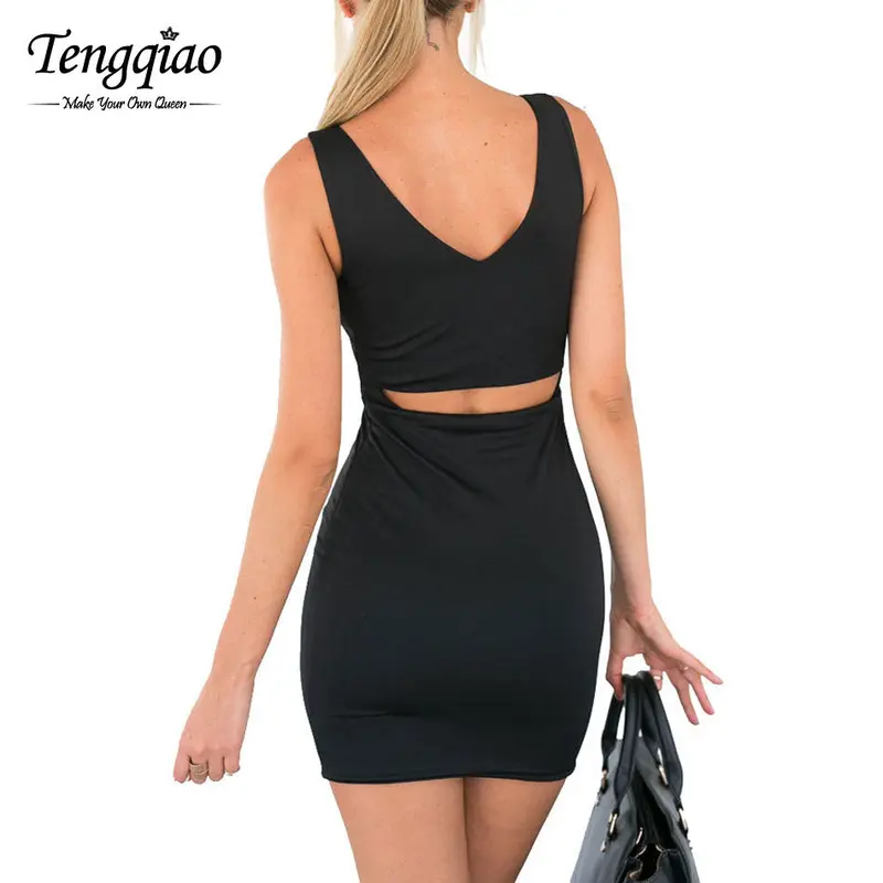 Backless Style Sexy Sundress Dress V Neck Black Short Dress With Open Back Mini Sleevelesss Elegant Dress 4