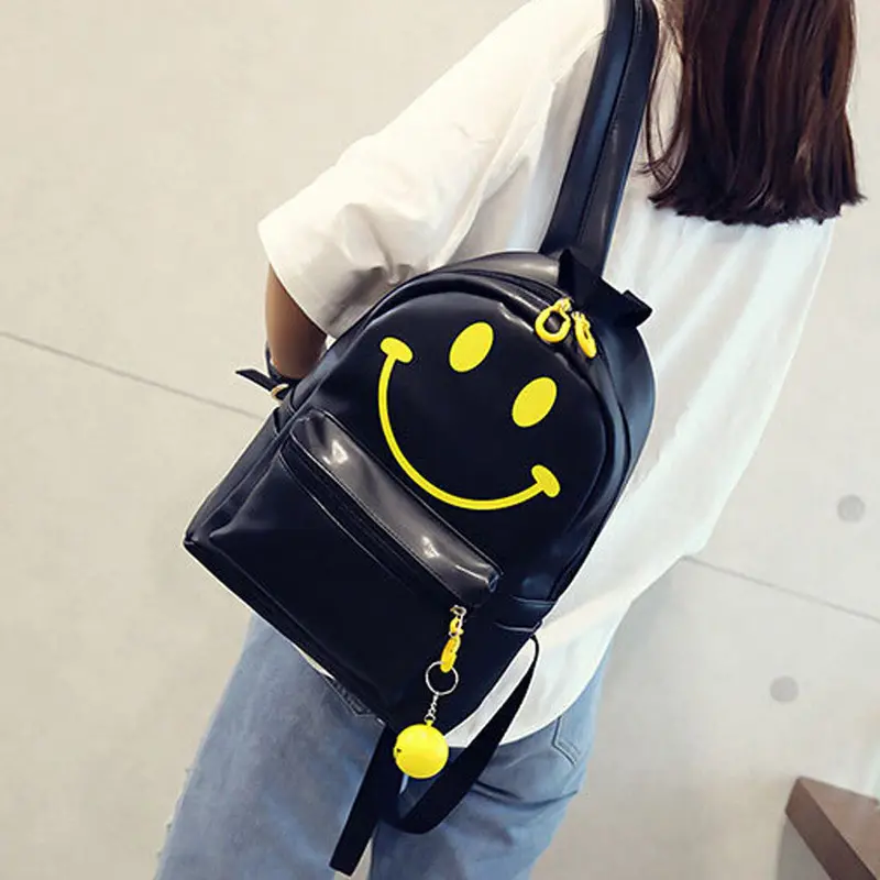 Backpack School Bags For Teenage Girls Women Pu Leather Emoji Print Travel Satchel Backpacks Mochilas Mujer 1