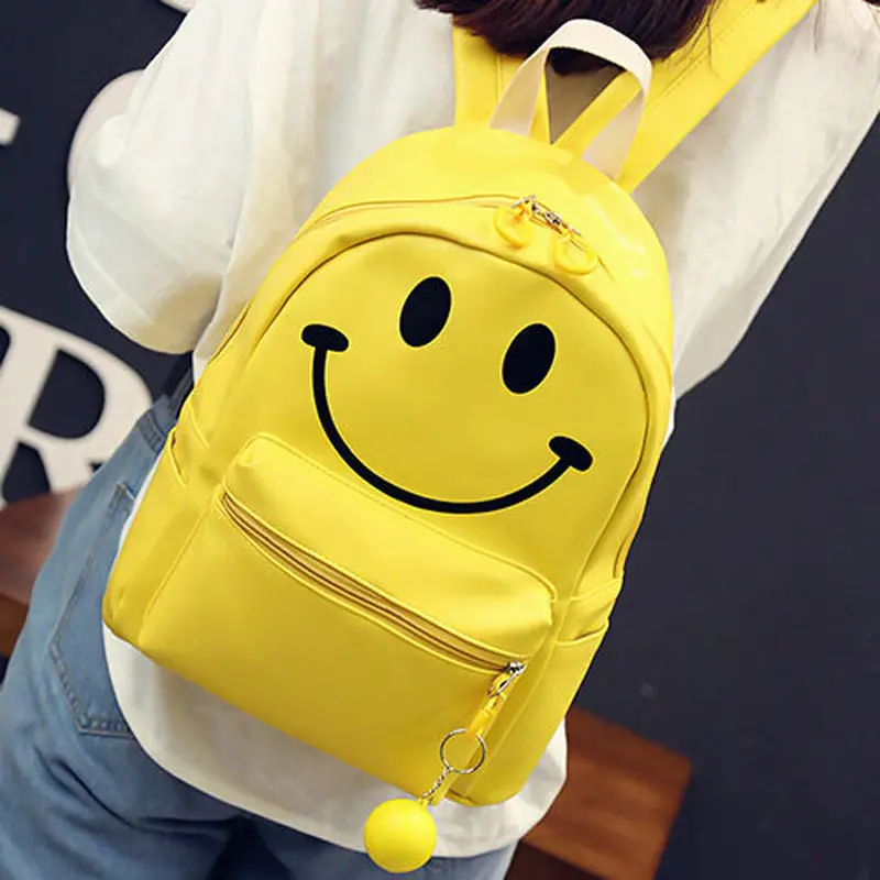 Backpack School Bags For Teenage Girls Women Pu Leather Emoji Print Travel Satchel Backpacks Mochilas Mujer 2