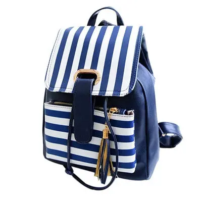 Backpack School Bags For Teenagers Girls Pu Leather Korean Style Travel Backpacks Satchel Tassels Stripe Rucksack 2