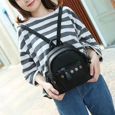 Backpack Women Casual School Bags For Teenagers Rivet Black Laptop Mini Backpacks Pu Leather 1