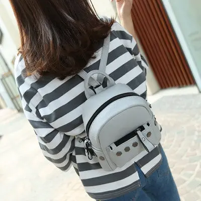 Backpack Women Casual School Bags For Teenagers Rivet Black Laptop Mini Backpacks Pu Leather 2