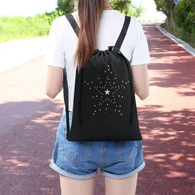 Backpack Women Drawstring Shoe Bag Star Pattern Schoolbag Storage Backpacks Bolsa Feminina 1