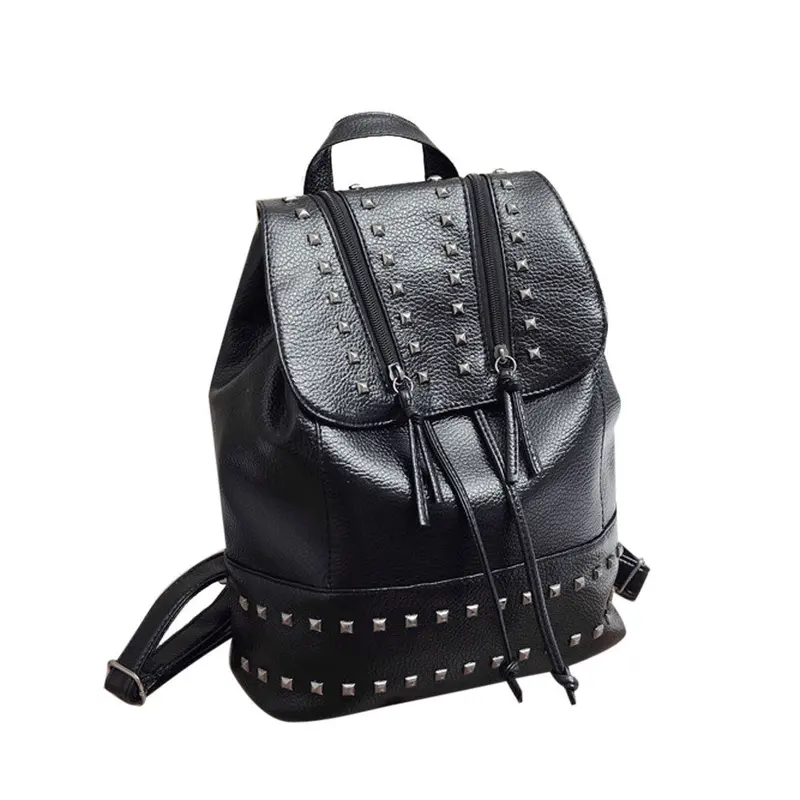 Backpack Women School Bag Rivet Travel Pu Leather Rucksack Black Shoulder Bags Bolsa Feminina 2