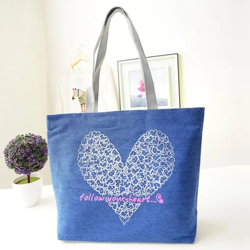 Bags Handbags Women Famous S Cute Heart Printing Canvas Shoulder Bag Casual Handbag Bolsos Femenina 1