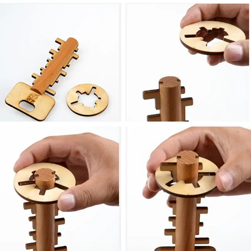 Bamboo Preschool Educational Toys Kids Intelligence Unlock Puzzle Key Adult Toys For Children 1