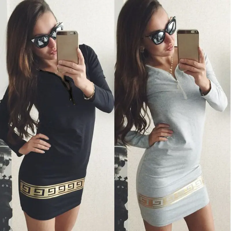 Bandage Dress Women Long Sleeve Sexy Party Plus Size Vestidos Women Sexy Printed V Neck Zip Dress Slim Robe 3