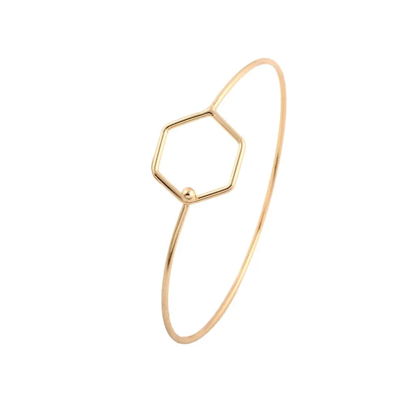 Bangles Simple Silver Plated Geometric Bangle Hexagon Bracelet Bangles 10Pcs-G032 2