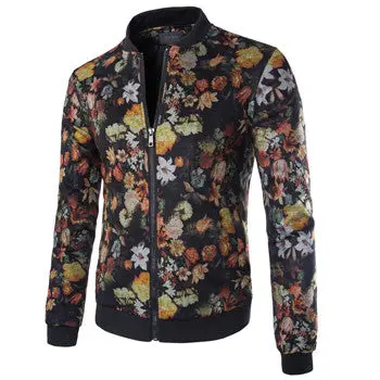 Baseball Jackets Flower Printslim Fit Outdoors Polyester Coats Casual Down Overcoat Big Size 1