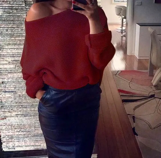 Batwing-Sleeve Off-Shoulder Sweater – Warm, Solid-Color Pullover Available in Seven Shades