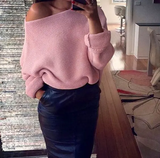 Batwing-Sleeve Off-Shoulder Sweater – Warm, Solid-Color Pullover Available in Seven Shades
