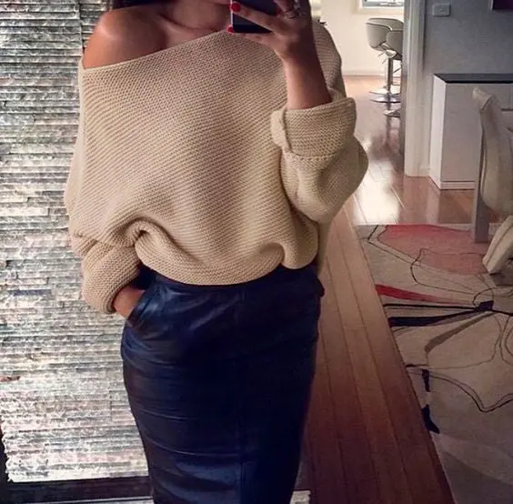 Batwing-Sleeve Off-Shoulder Sweater – Warm, Solid-Color Pullover Available in Seven Shades