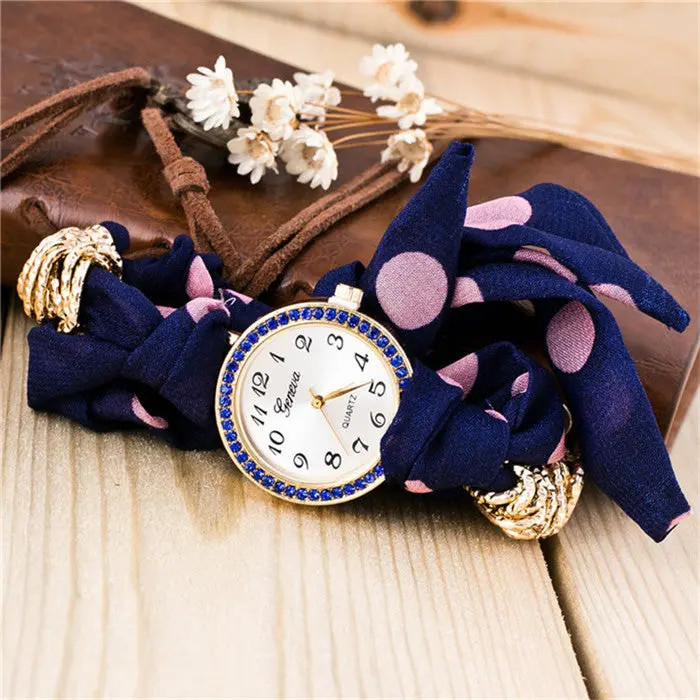 Bayan Kol Saati Cute Women Quartz Bracelet Watch Fabric Analog Wrap Crystal Wristwatch Horloges Vrouwen Feida 1