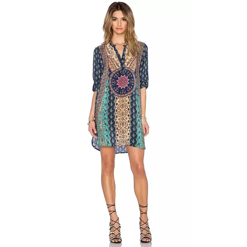 Beach Dress Plus Size Women Dress Splice Print Ethnic Style Sexy Dresses Vintage Vestidos Femininos 3