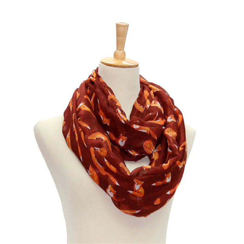 Beach Scarf From India Poncho Loose Scarves Casual Shawls Women Ladies Fox Pattern Printed Voile Wrap Scarfs 5