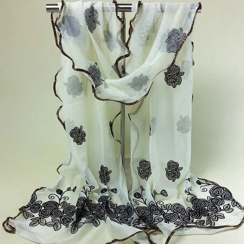 Beach Women Vintage Scarf From India Sexy Poncho Loose Scarves Lace Shawl Gauze Rose Flower Veil Scarfs Wrap 1