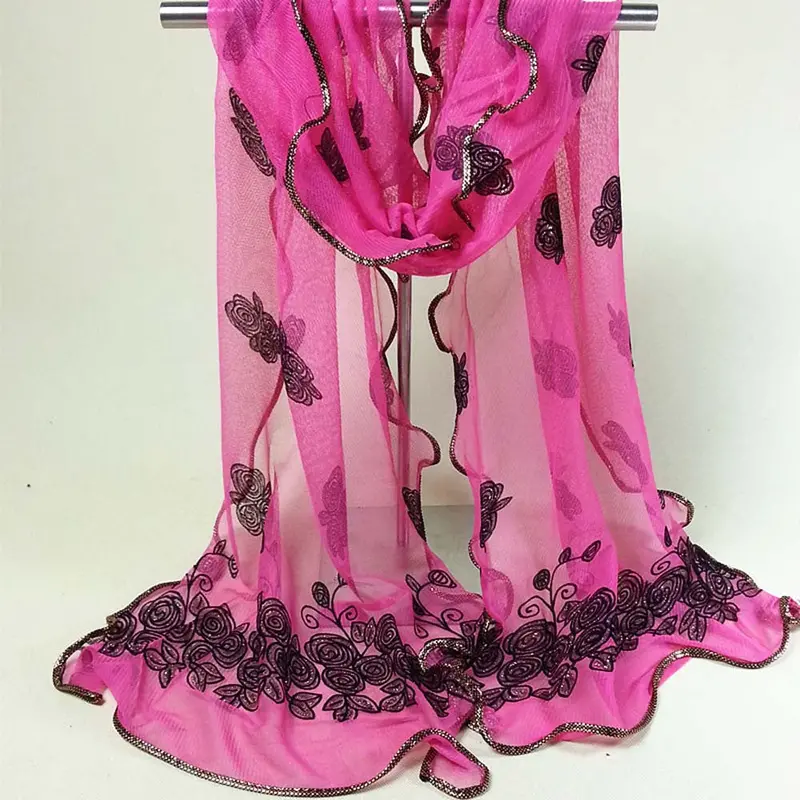 Beach Women Vintage Scarf From India Sexy Poncho Loose Scarves Lace Shawl Gauze Rose Flower Veil Scarfs Wrap 4